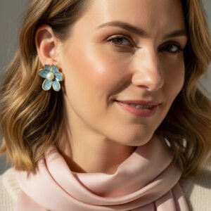 NIMHA Floral stud earrings-BLUE-NI 001EB