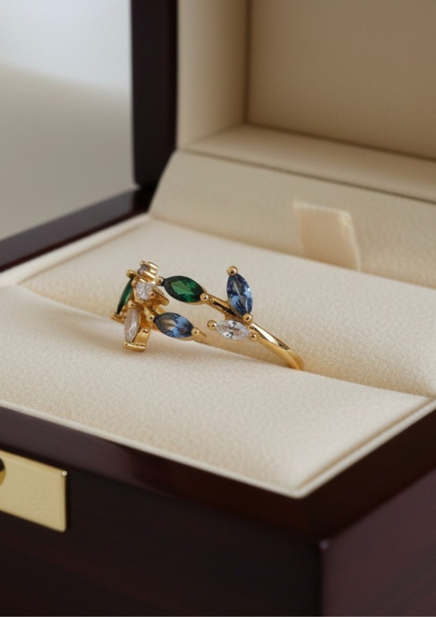 NIMHA 925 Silver Elegant Multicolour Leaf adjustable Ring-NI 006RM