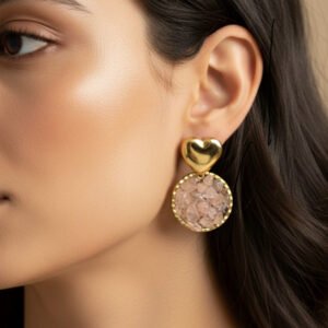 NIMHA Pink Heart  Drop Earrings – Gold Plated - NI 015EP