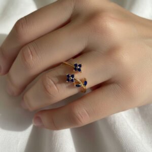 NIMHA 925 Silver Blue Floral Adjustable Ring-NI 007RB