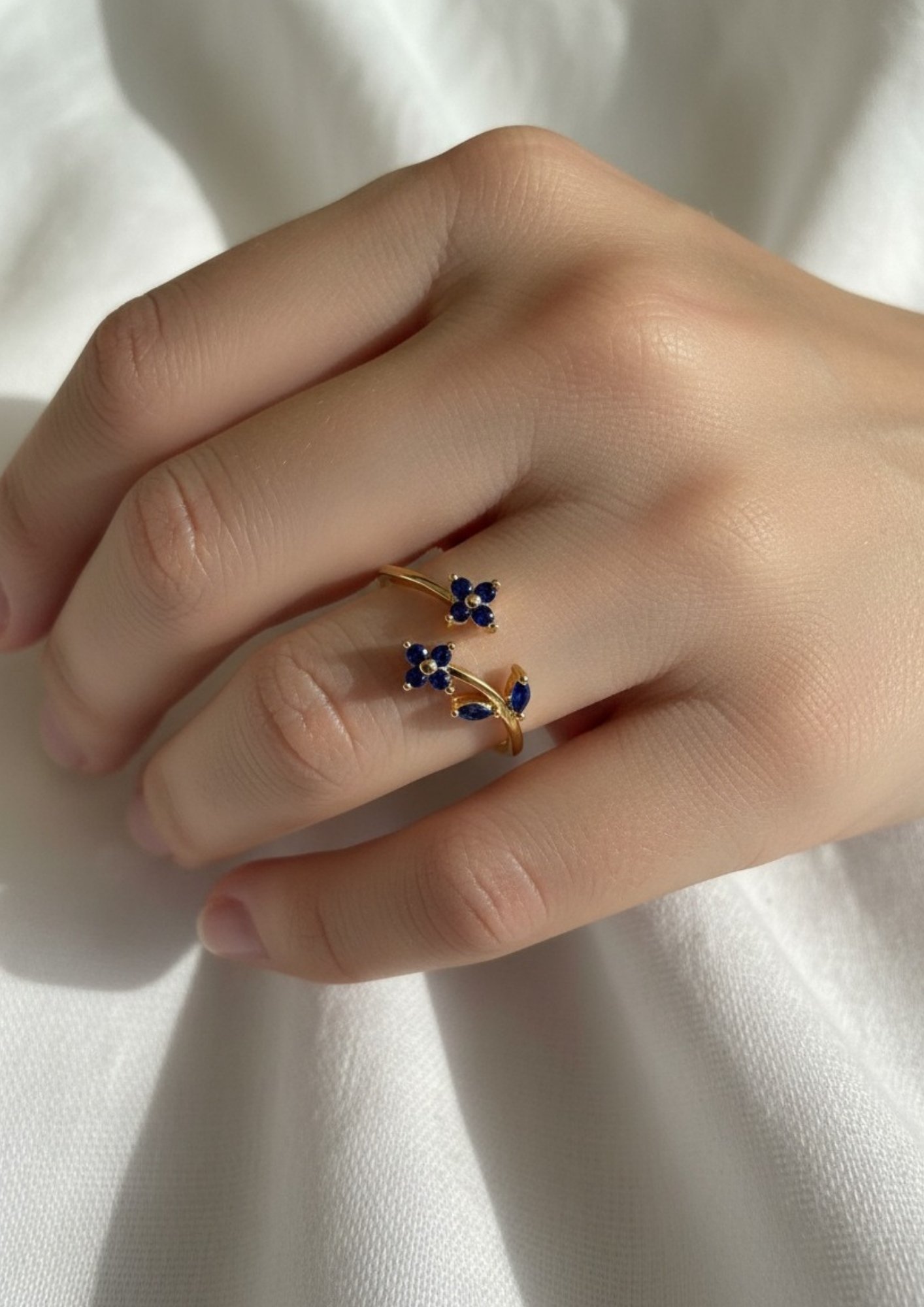 NIMHA 925 Silver Blue Floral Adjustable Ring-NI 007RB