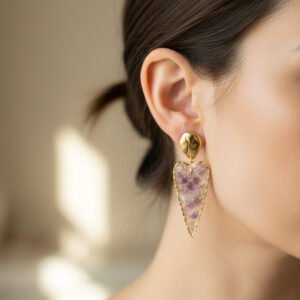 NIMHA Amethyst Arrow Drop Earrings – Gold Plated - NI 016EL