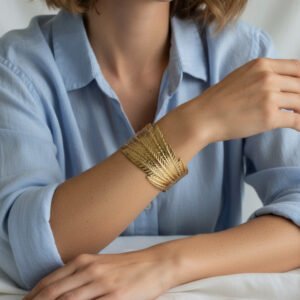 NIMHA Golden Feather Cuff Bangle - NI 010BG