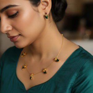NIMHA Palakka charm invisible Necklace Set-Green