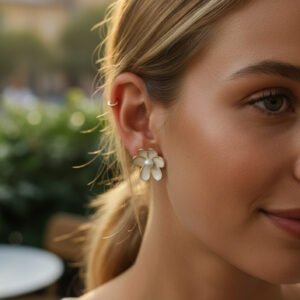 NIMHA Floral stud earrings-WHITE-NI 001EW