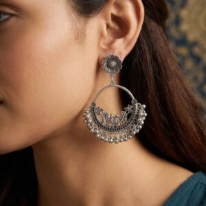 NIMHA Vintage Oxidised Chandbali Earrings