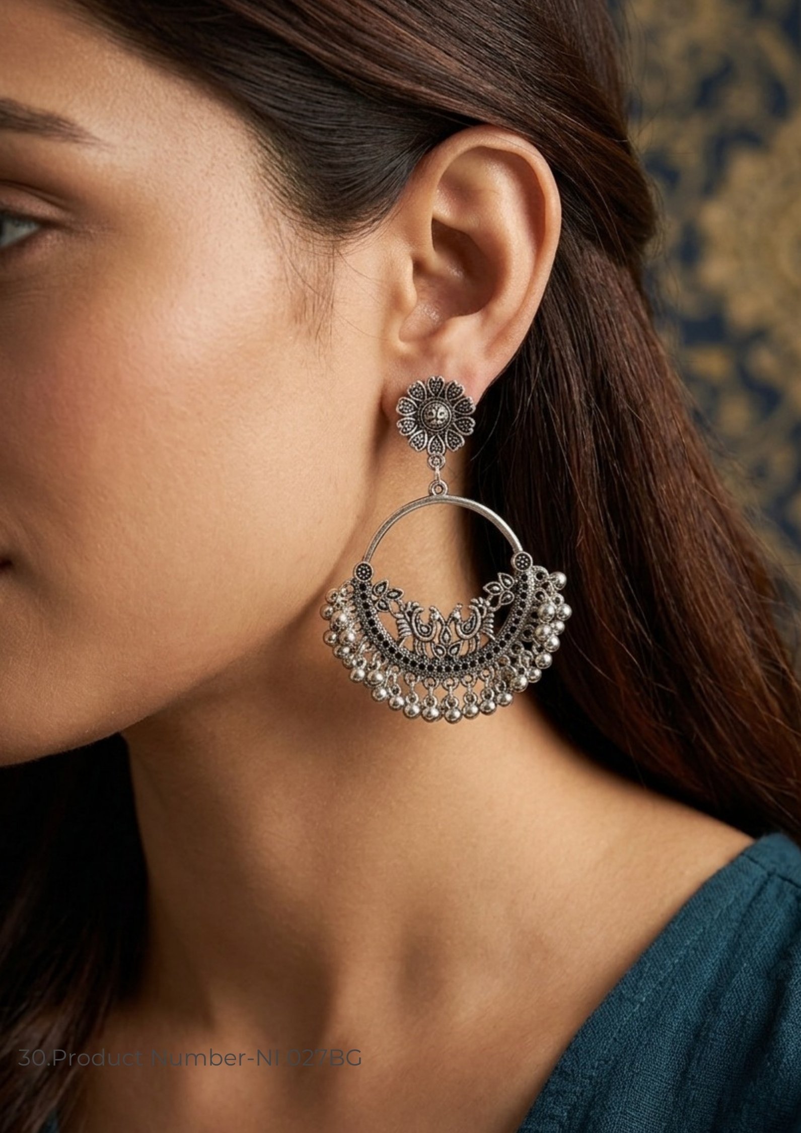 NIMHA Vintage Oxidised Chandbali Earrings