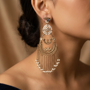 NIMHA Royal Pearl Tassel Statement Earrings